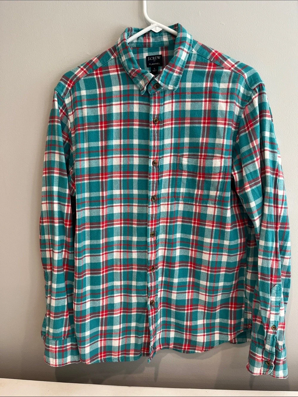 J. Crew Teal and Red Plaid Flannel Button-Down Shirt